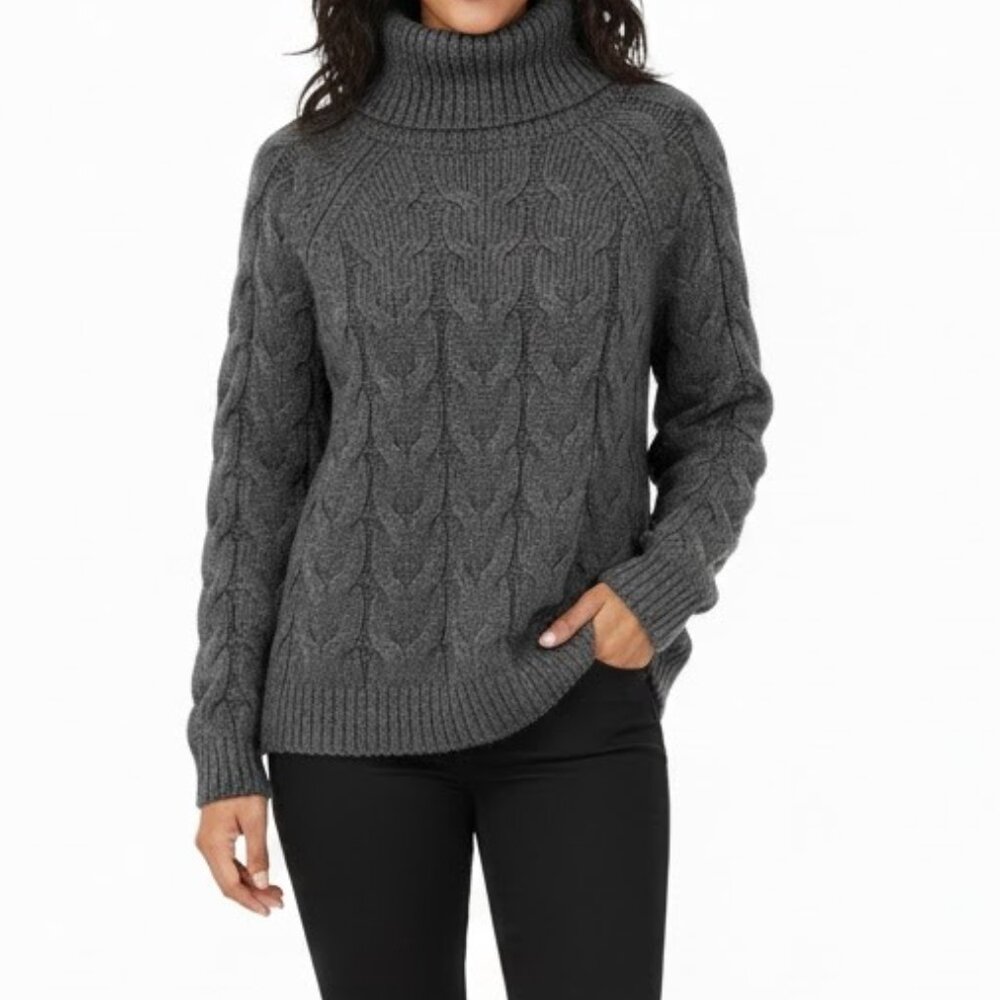 Joie Gray Cable Knit Turtleneck Sweater XS Chunky Wool Blend Cozy Winter